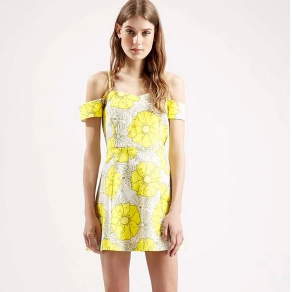 Yellow Floral Off The Shoulder Dress 